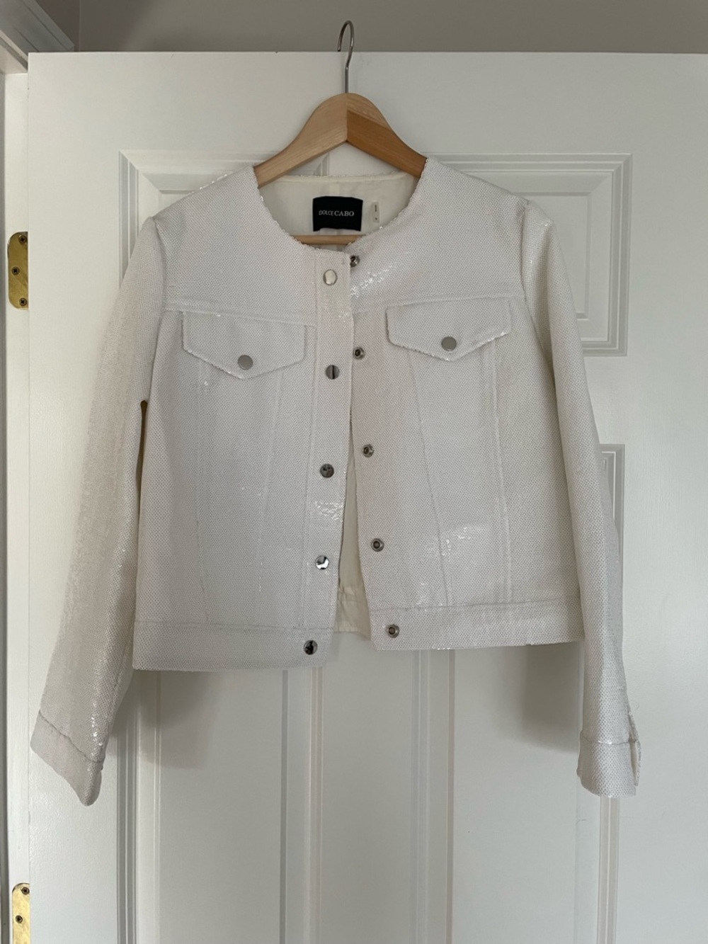 Dolce Cabo White Sequin Jean Jacket